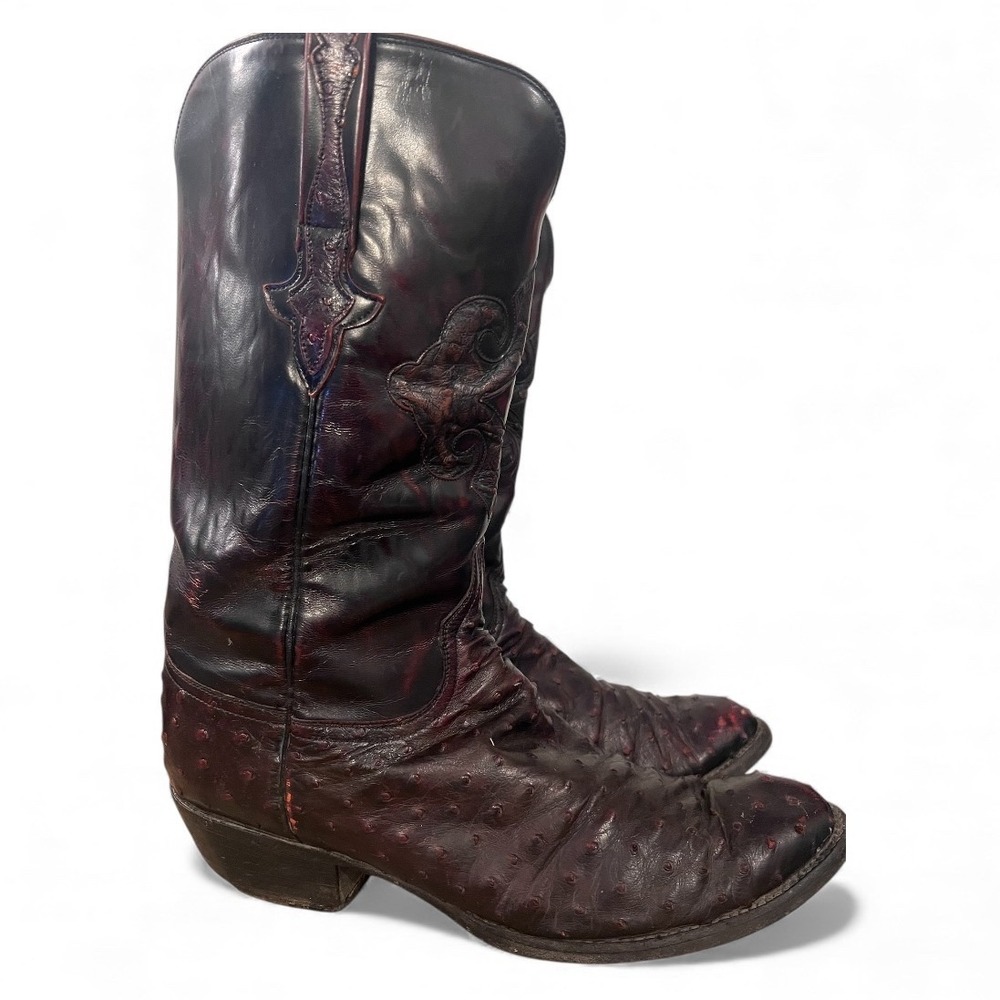 Lucchese Handmade Full Quill Ostrich Boots Black Cherry Mens Boots‎ 10.5 2E USA